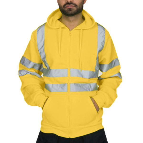 Men's reflective strip environmental sanitation work clothes with fleece hooded top, outdoor hoodie for men - Image 5