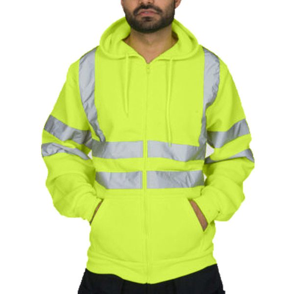 Men's reflective strip environmental sanitation work clothes with fleece hooded top, outdoor hoodie for men