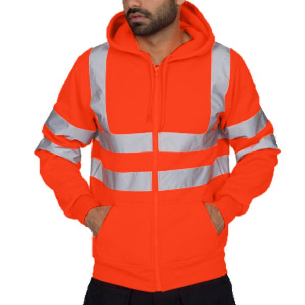 Men's reflective strip environmental sanitation work clothes with fleece hooded top, outdoor hoodie for men - Image 4