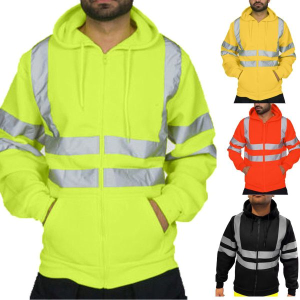 Men's reflective strip environmental sanitation work clothes with fleece hooded top, outdoor hoodie for men - Image 2